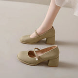Spring and Autumn Season New Round Head Fashion Leather Waterproof Platform Comfortable High Heel Shallow Mouth