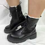 Brown Platform Ankle Boots Women Autumn Winter Thick Bottom Motorcycle Boots Woman Thicken Warm Lace Up Shoes