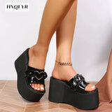 for Women Summer Women's Slippers 2023 Platform Wedges Fashion Goth Slippers Hot Women's Matal Sandal Comfy Black