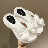 Big Bowknot Wedge Flip Flops for Women Summer 2023 Clip Toe Platform Sandals Woman Thick Sole Non Slip Beach Slide