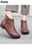 Flat Women's Shoes 2023 New Fashion Ankle Boots Retro Casual Plus Size Short Boots Zipper Solid Color Warm Flat