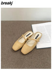 Brand Slippers Women Square Toe Slip On Mules Shoes Fashion Mary Janes Flats Heel Ladies Slides Female Spring Loafers