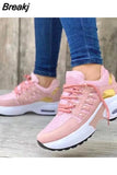 Women Summer Sneakers Breathable Mesh Patchwork Vulcanized Shoes Lace-Up Wedges Casual Running Sports Platform