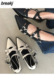 Spring Women Flat Shoes Brand Mary Jane Fashion Pointed Toe Low Heel Party Dress Pumps Belt Cross Strap Ballet Casual