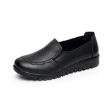 BEYARNEWomen shoes Spring soft soled mother black single shoes leather non-slip casual comfortable middle-aged ladies flat