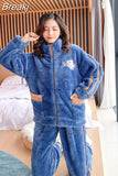 Women's Warm Home Clothes Sleepwear Ladies Flannel Thick Coral Fleec Oversized Woolen Pijama Zipper Plush Coral