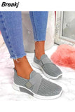 Summer Women Breathable Mesh Crystal Sneakers Light Weight Knitted Casual Ladies Flats Hook Loop Fashion Vulcanized