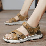 men sandals outdoor Leisure Chunky Bottom Sewing Breathable Hollow Slip-On Genuine Leather Men Business Sandals