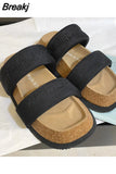 Open Toe Slippers Runway Beach Shoes For Women Slip On Flats Leisure Outwear White Platform Sandals Woman