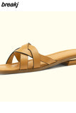 Size 33-40 Women Slippers Summer 2023 Real Leather Flats Shoes For Women Low Heels Sandals Casual Home Ladies