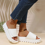 Black PU Leather Platform Slippers Women Plus Size 43 Thick Soled Sandals Woman 2023 Summer Non-slip Slides Shoes