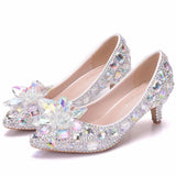 Queen Thick Women Pumps 5cm Silver Rhinestone Lady Bride Wedding Shoes Evening Party Low