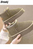 Winter Women Short Plush Warm Snow Boots Flats Casual Shoes Suede Fur Chelsea Ankle Boots Platform Ladies Shoes Botas