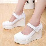 Breakj 8CM High Heel Heel Leather Shoes 3CM Thick Waterproof Table Comfortable Loose Cake Shoes Round Head Light Magic Stick Single Shoes