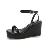 Sandals Espadrilles Platform 2023 Women's Clogs Wedge Suit Female Beige Heel Shoe Thick Square Toe Buckle Strap