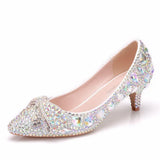 Queen Shoes Cinderella Women Heels For Evening Party Glittering Round Toe Custom Color Rhinestone Bow Wedding