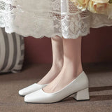 Women High Heels Pumps Closed Square Toe Shallow Basic Office Square Heel Heels Classic Ladies Dress Party Slip-On Weding