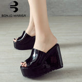 INS Hot Sale Ladies Pumps Solid Slip On Open Toe Platform Sandals Women Wedges Casual Concise Outside Shoes