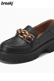 Size 34-41 Women Loafers Classic Chain High Heels Shoes For Women Retro Pumps Genuine Leather 2023 Trend Preppy