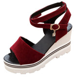 Women Summer Solid Suede Pumps Platform Wedge Sandals Roman Wedges Casual Sandals Fish Mouth Thick with High Heel