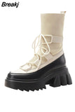 Women knitted Flats Platform Sport Chelsea Ankle Boots 2023Autumn New Designer Thick Ladies Running Shoes Casual Gladiator
