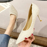 Cloth Pointed Toe Pumps Ladies Elegant Thin High Heels Office Shoes Women Brand Designer Slip On Stiletto Heel Party