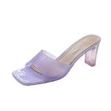 Shoes House Slippers Platform Women Heels Jelly Slides Med Mules Sexy 2023 High Transparent Soft Pumps Square heel