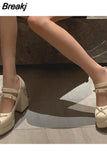 Chunky Heel Gothic Style Women Mary Janes Pumps Vampire Cosplay Brand Design Metal Decoration Women Pumps