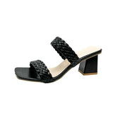 Women Slip-On Bohemia Weave OL Wear Pumps Sandals For Ladies White High Thick Heel Slippers Slides Shoes Plus Size