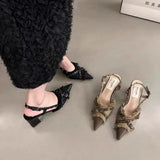 Breakj Heel Design High Heels Black Temperament Sandals Fairy Shoes Spring And Summer Women's French Sand Slippers Single