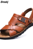 Size Men Leather Sandals Summer Classic Men Shoes Slippers Soft Sandals Men Roman Comfortable Outdoor Walking