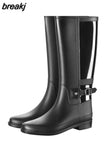 Rainboots Women Knee-High Water Boots Buckle Long Tube High-grade Waterproof Shoes Womens Rubber PVC Rain Boots