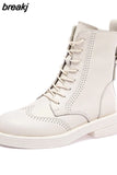 Leather Boots Women Heels Designer Shoes Ladies 2023 Platforms Ankle Boots Female Chunky Shoes Woman Booties