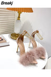 Women's High Heel Sandals 2023 New Trend Shoes for Women Feathers Pointed Chain Follow Sandal High Heel Shoes Lady