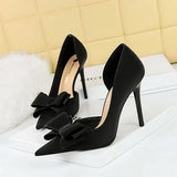 Breakj Korean Version Of Fashion Sweet High-Heeled Shoes Super High Heel Shallow Mouth Tip Head Side Hollow Bow Single