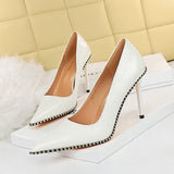 Breakj Sexy Nightclub Show Thin High With Shallow Pointed Patent Leather Woven Metal Chain Single