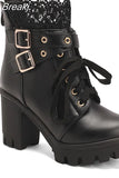 High Heeled Ankle Boots For Women 2023 Korean Style Sweet Ankle Buckle Strap Short Boots Comfy Walking Boots
