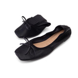 Leather Shoes Women Casual Ballet Flats 2023 Spring Autumn Lace Up Bow Comfortable Square Toe Wholesale Shoes Size