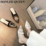 Size 35-42 Slippers Women Slip On Slides Flat Pointed Toe Embroider Mules Shoes Women New Casual Flip Flops zapatillas
