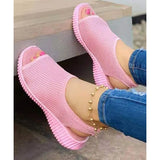 Women 2023 Summer Solid Color Flying Weave Sandals Open Toe Wedges Shoes Platform Slip-On Light Weight Casual Ladies
