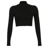Solid Nude Turtleneck Cropped T Shirt Women Autumn Casual Long Sleeve T-shirt Ladies Skinny Basic Tee Shirt