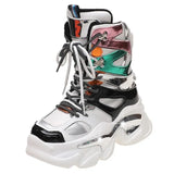 Fashion Women Chunky Platform Motorcycle Boots 2023 Lace Up Thick Bottom Ankle Botas Mujer High Top Punk Sneaker