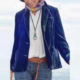 V Neck Golden Velvet Small Suit Jacket Autumn New Women Slim Solid Color Long Sleeves Coat Elegant Office Lady Party