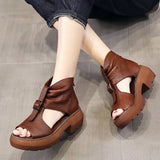 Women's Sandals Wedge Heels Leather Open Toe Summer Fashion Women's Gladiator Sandals Platform Shoes Women's