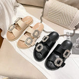 Buckle Band Shoes Summer Woman Crystal Slippers Casual Outdoor Slides Comfy Flat Sandals Women Flipflops Plus Size