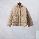 Old Pocket Checkered Cotton Jacket Female Casual Stand Collar Zipper Cotton-padded Thin Coat Female Restro