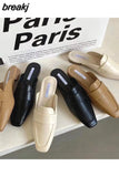 Spring Women Mule Slippers Fashion Square Toe Flat Casual Slides Slip On Outdoor Female Flip Flops Sandals Zapatillas