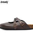 2023 New Summer Women Cork Slippers Buckle Non-slip Casual