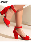 Women Pumps Sandals Summer Open Toe High Heels Low Block Heel Shoes Gladiator Ankle Strap High Gladiator Sandals