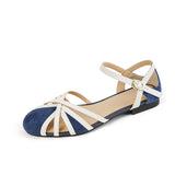 Kid Suede Sandals Close Toe Retro One Strap Spring Flats On Low Heel 1.5CM Summer Gladiator Sandal Roman Style Lady